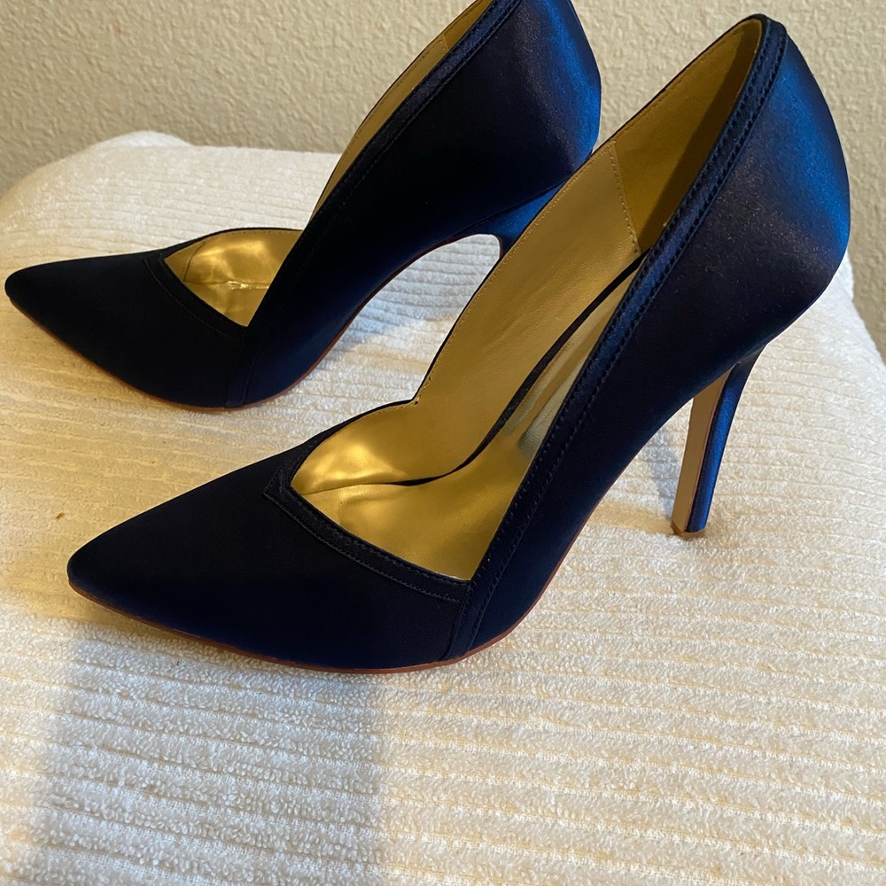 ElegantPark Navy Satin Pointed-Toe High Heels - Picture 2 of 6